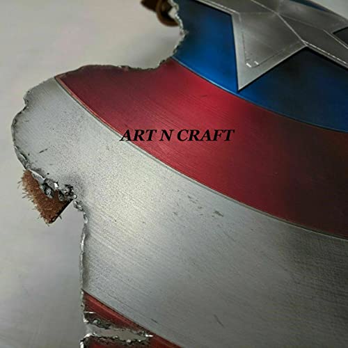 Image of ART N CRAFT Broken Metal Shield Replica 1:1 Scale Avengers Endgame Prop Battle-Damaged Collectible Display for Marvel Fans Cosplay Home Wall Decor 22 Inch with Mounting Kit