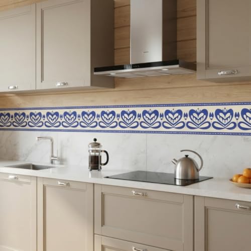 Image of Decorative Peel and Stick Wall Border Sticker 4 Inch x 4 Feet | Waterproof Self Adhesive PVC Wallpaper Border | Floral, Vintage & Traditional Designs | Wall Trim for Home Decor, VWB4