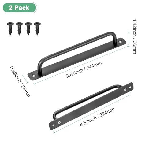 Image of M METERXITY 2-Pack Barn Door Handles, 8.83Inch /224mm Hole Center Aluminium Alloy Gate Handle with Mounting Screws for Bathroom /Wardrobe /Closet /Kitchen, Sliding Door Handle with Plate [Black]