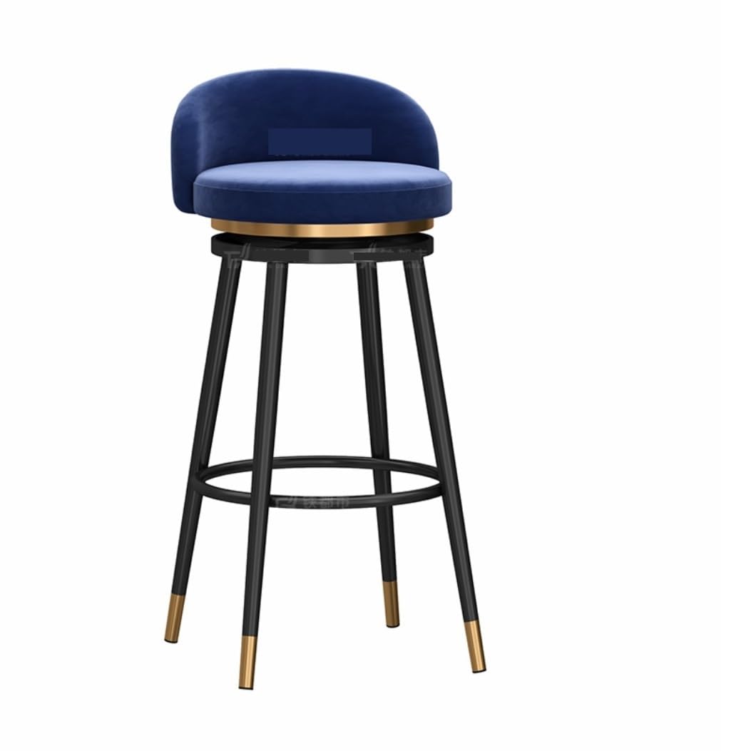Barstool Bar Stools Counter Stools Bar Chairs Round Bar Stool 360° Rotatable Chair Home Back Chair Front Desk Bar Stool Black Legs Velvet Top Bar Stool Barstools ( Color : Blue , Size : 75cm Sitting H