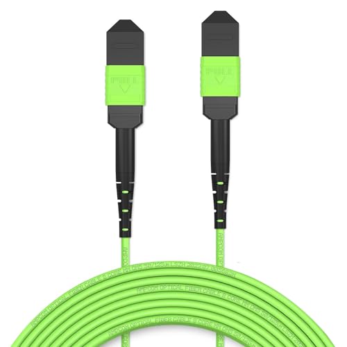 AMPCOM MPO to MPO Trunk Cable 50/125μm Multimode OM5 (8 Fiber, MPO to MPO Female, Type B, LSZH/Riser, UPC, Lime Green) 40m (131ft)