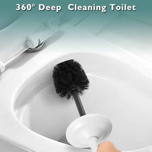 Image of Stainless Steel Toilet Brush and Holder,Toilet Bowl Brush with Long Handle for Bathroom,Toilet Brushes-Space Saving,Covered Brush, Durable, Deep Cleaning,Splash Resistant (White)