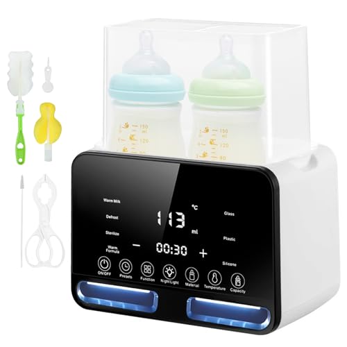 Carehabi Chauffe biberon Baby pour 2 Biberons, Blanc – Chauffe biberon 4-en-1 avec Stérilisateur et Régulation de Température, Réchauffeur d’Aliments pour Bébé pour Chauffage et Décongélation