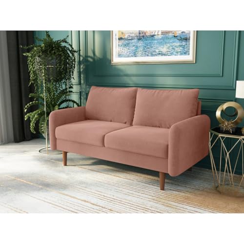 Image of Morrone Velvet Loveseat 2-Seater Sofa, Modern Upholstered Couch for Living Room, Bedroom and Office, Plush Cushion Accent Seating Furniture (Pink, 2 Seater)