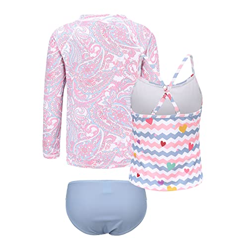 Image of Girls 3 Piece Swimsuits Set Long Sleeve Rash Guard Tankini Bathing Suits for Girls Beach Swimwear Set 3-16 Years