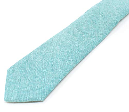 Image of Men's Chambray Cotton Skinny Necktie Tie Textured Distressed Style - 2.5 inch Width