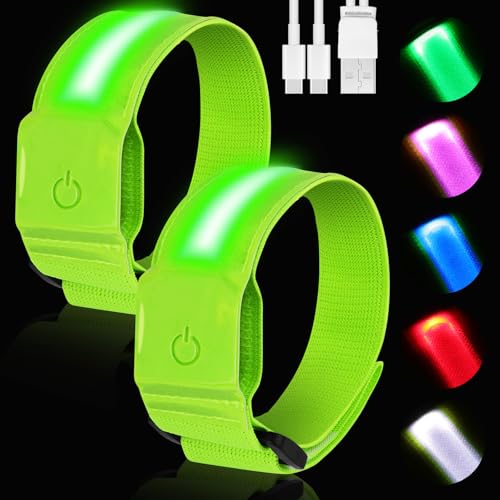 AOOTE LED-armband voor hardlopen,2 Stuks USB-oplaadbare armbanden,LED-verlichte armbanden met 3 verlichtingsmodi,verstelbare verlichte polsbanden voor hardlopers,fietsers,joggers en huisdieren - groen
