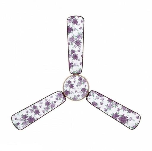 Image of waterproof dustproof ceiling fan cover for 3 blade fan with attachable enclosure set of 1 multi design home decor pakha cover purple flower white finish