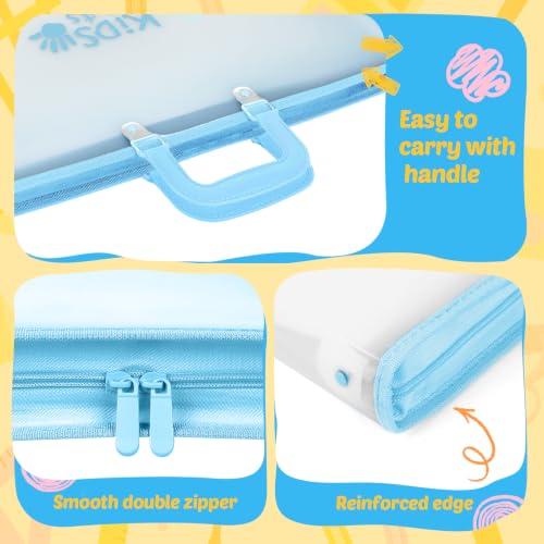 Image of 11x17 Kids Art Portfolio - Accordian File Organizer with 13 Pockets, Art Portfolio for Kids with Handle and Zipper Closure - Oxford Cloth, Frosted Translucent Artwork Folder for Children - Blue