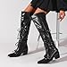 Krypthixor Over The Knee High Boots With Bowknot 2.56 Inch Block Heel Elegant Pointed Toe Black Tall Boot With Side Zip Fashion Wide Calf Design Comfortable Dress Shoes For Office Party Size 7.5
