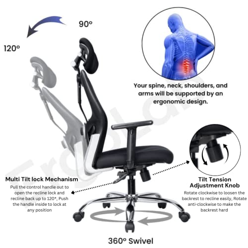 Image of ErgoLab Matrix Office Chair | 3 Year Warranty | Mesh High Back Ergonomic Chair for Office Work at Home | Multi-tilt Lock Mechanism, 1D Armrests | Computer Revolving Chair with Heavy Chrome Base