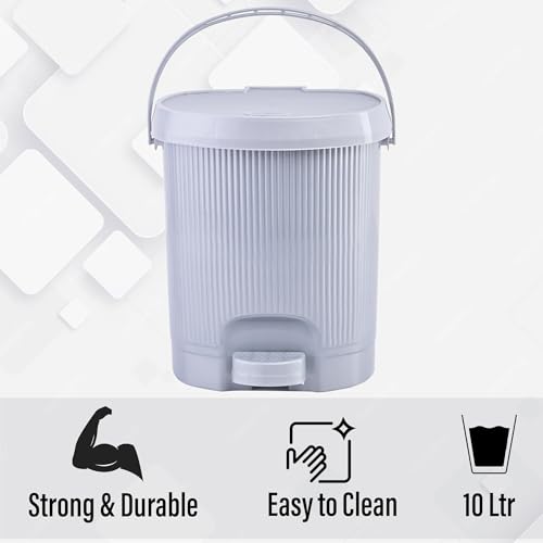 Image of Kuber Industries 2 Pcs Waste Basket for Kitchen 10 Ltr Dustbin with Lid & Removable Inner Bucket | Office, Bathroom Dustbin Garbage Trash Can Pedal Bin | Dust Bins for Home Medium Size | Grey