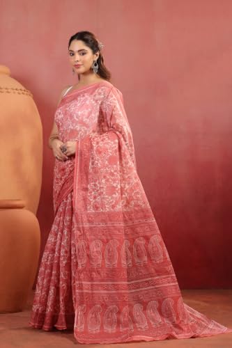 Image of TAMAIRA FASHION White Mulmul Pure Cotton Saree For Woman Floral Printed |Office Wear Daily Wear Sarees For Women Without Blouse Piece (Available in 16 Colours)