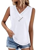 Sampeel White Tank Top Woman Summer Casual Loose Spring V Neck Button Down Tops Sleeveless Summer Outfits Beach Vacation Outfits Fashion 2026 M