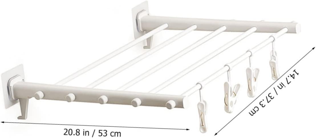 Wall Mounted Collapsible Laundry Drying Rack Space Saving Clothes Drying for Indoor and Outdoor Use Hidden Design with Clips for Easy Storage