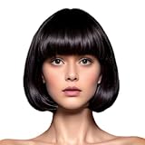 Rose bud Black Wig Bob Straight 12 Inch Short Hair Cosplay Wigs for Women Costume Party Halloween