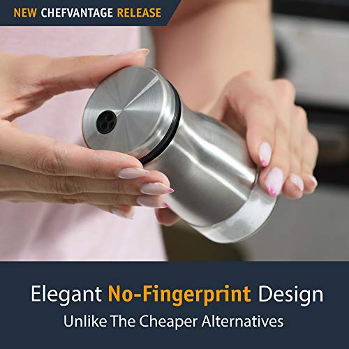 CHEFVANTAGE Salt and Pepper Shakers Set with Adjustable Pour Holes - Stainless Steel