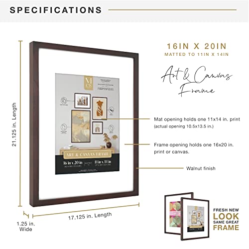 Image of MCS Gallery Wooden Frame for Canvas, Art Boards, Photos and more, Walnut, 16x20 with 11x14 Mat