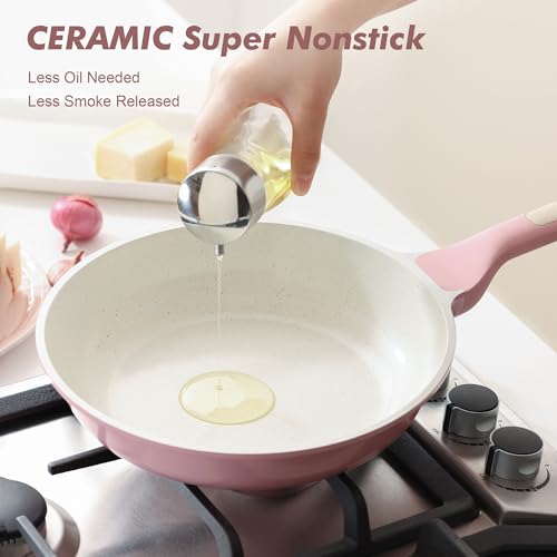 Image of SENSARTE Nonstick Ceramic Frying Pan 9.5-Inch, Healthy Non Toxic Skillet, Induction Compatible Omelet Pan with Heat Resistant Handle, PFAS-Free, Pink