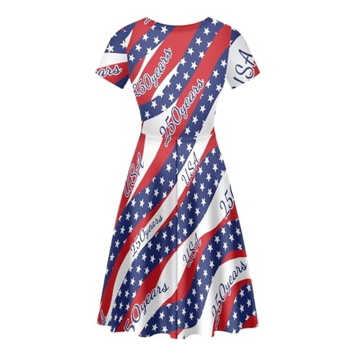 Image of HUGS IDEA Womens Puffy Swing Midi Dress Round Neck Short Sleeve Party A-Line Dresses