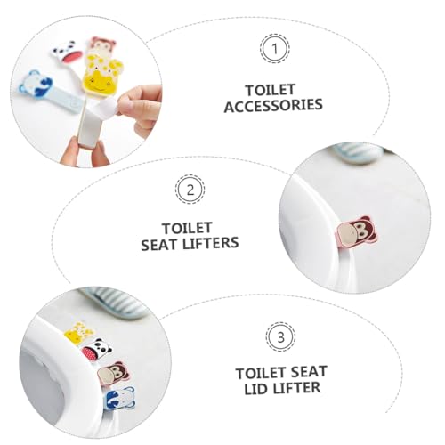 DONFAMDS 8個 自己粘着トイレ用リフター カートゥーン便座カバー用ハンドル 猿 パンダ キリン 象の可愛いデザイン トイレ衛生用持ち手 小型軽