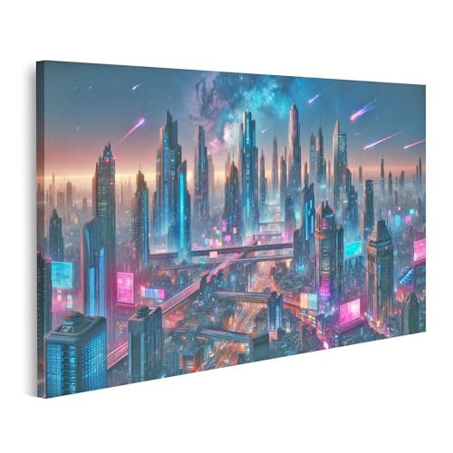 islandburner Tableau mural avec paysage de ville cyberpunk fantasy sur toile
