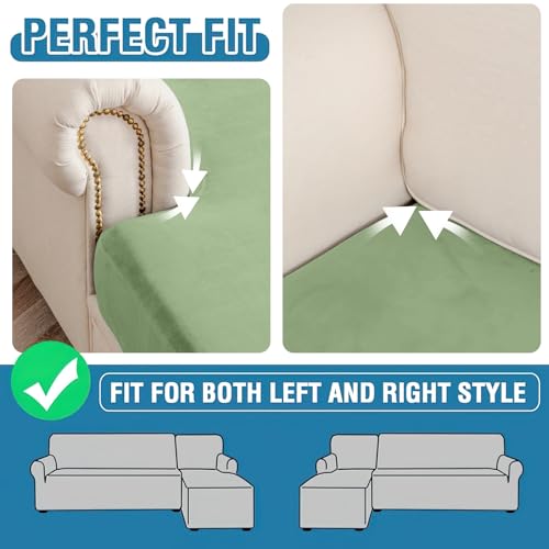 Image of Couch Cover Stretch Velvet Sofa Cushion Cover 1-Piece - Elastic Washable Slipcover for Seat /Backrest, Couch Seat Covers for Sofas (Avocado Green)