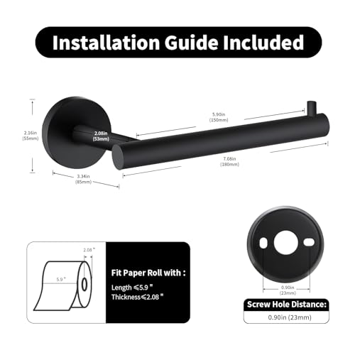 Toilet Paper Holder, Matte Black Toilet Paper Holder, SUS304 Stainless Steel Toilet Paper Holder Wall Mount, Bathroom Toilet Paper Holder Fits Mega Roll, Toilet Paper Roll Holder for Bathroom/Washroom - Thumbnail 6