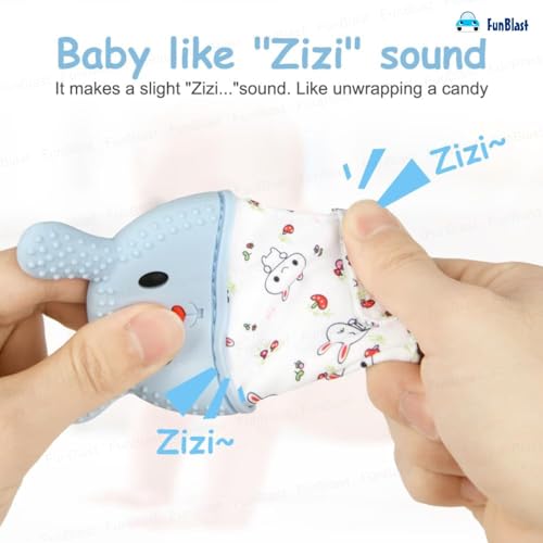 Image of FunBlast Baby Teething Mitten - Soft Silicone Teether Glove for Infants, BPA-Free, Safe & Comfortable Teething Toy for 3+ Months Babies, Toddlers, Infants (LightBlue-)