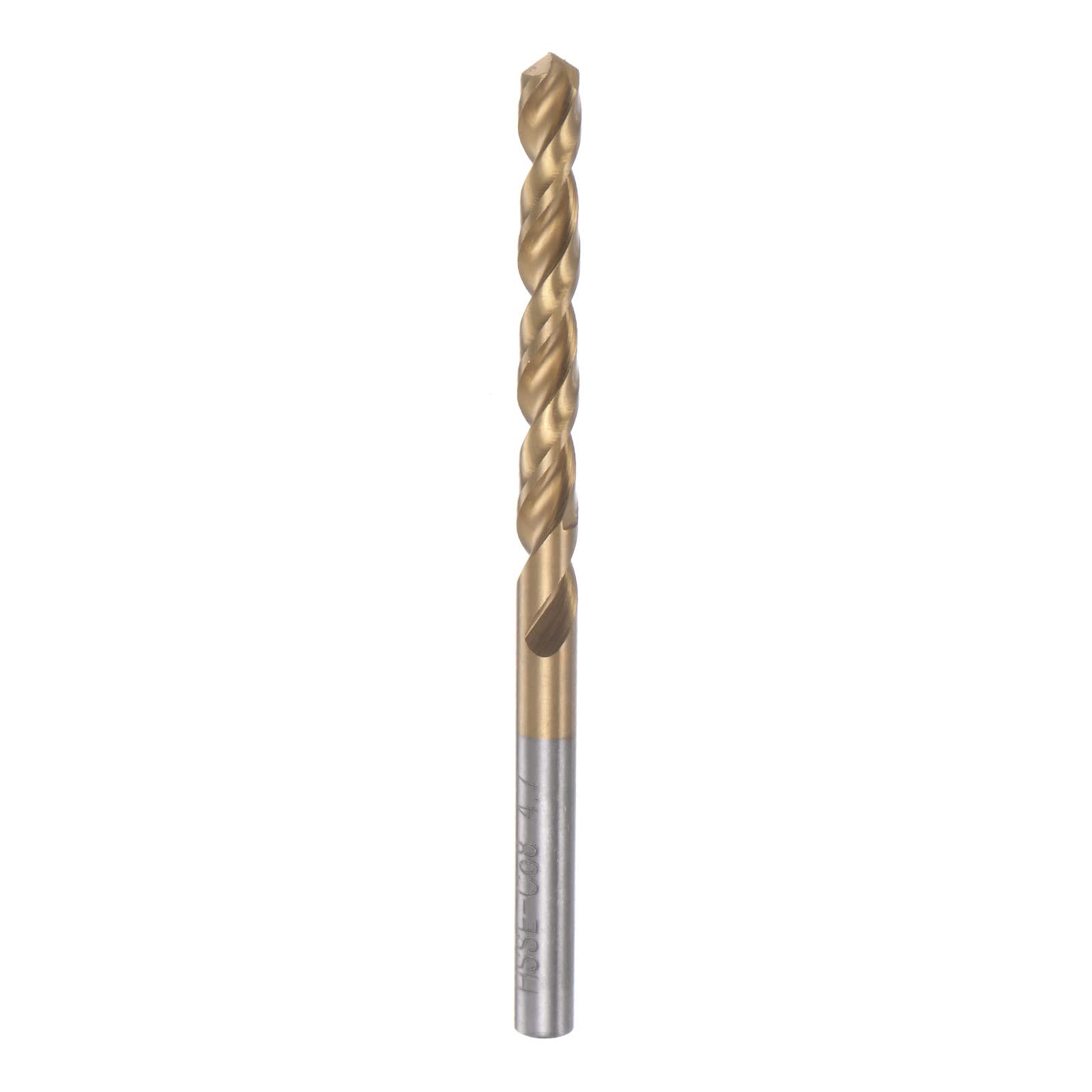 sourcing map Skręcona końcówka wiertnicza 4,7 mm, pokryta tytanem (HSS-E) M42, stal szybkotnąca, 8% kobaltu, prosty trzonek do stali nierdzewnej, stopu aluminium i metalu