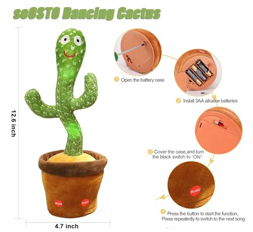 seOSTO Cactus Bailarin, Cactus Bailarin Repite español, Cactus parlanchin, Juguete Cactus de Peluche Que Baila y Repite tu Voz, con Canciones, Dancing Cactus Regalos Adecuados para Niños 2 Seosto Cactus Bailarin, Cactus Bailarin Repite Español, Cactus Parlanchin, Juguete Cactus De Peluche Que Baila Y Repite Tu Voz, Con Canciones, Dancing Cactus Regalos Adecuados Para Niños