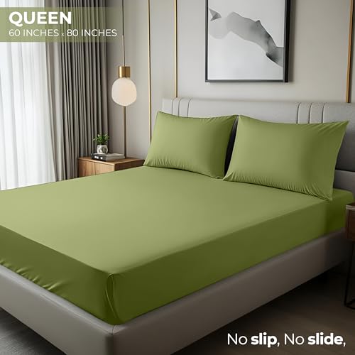 Image of Utopia Bedding Queen Fitted Sheet - Bottom Sheet - Deep Pocket - Soft Microfiber - Shrinkage and Fade Resistant-Easy Care -1 Fitted Sheet Only (Olive)