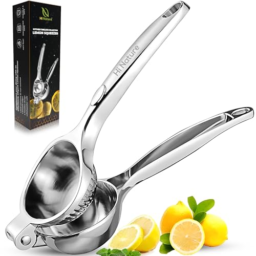 HI NATURE™ Exprimidor de Limón Manual de Alta Resistencia – Prensa Cítricos de Aleación de Zinc – Exprimidor de Naranjas, Limones y Limas – Diseño Ergonómico – Apto para Lavavajillas – (Plata)