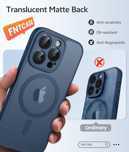 Image of FNTCASE for iPhone 14 Pro Case: [Compatible with Magsafe] Translucent Matte Cases with [Full Camera Protection] [Screen Protector] Military Grade Shockproof Protective Phone Cover - Blue