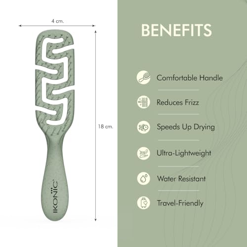 Image of IKONIC Me Small Vent Hair Brush IKM-2121 Eco-Conscious, Wheat Straw Build, Ionic Bristles, Anti-Frizz Detangling, Fast-Drying Airflow, Rounded Tips for Scalp Massage, for Wet & Dry Hair - Jade Green