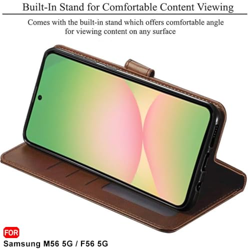 Image of TheGiftKart Flip Back Cover Case for Samsung Galaxy M56 5G / F56 5G | Dual-Color Leather Finish | Inbuilt Stand & Pockets | Wallet Style Flip Back Cover Case (Faux Leather, Brown & Coffee)
