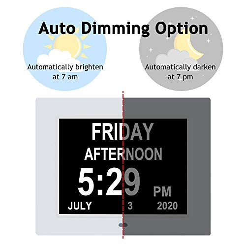 Johnziny 7 Inch Day Calendar Clock, Digital Clock Large Display With Date And Day For Elderly,Dementia Clocks For Seniors With 8 Alarms, Large Number, Auto Dimming #TOP3