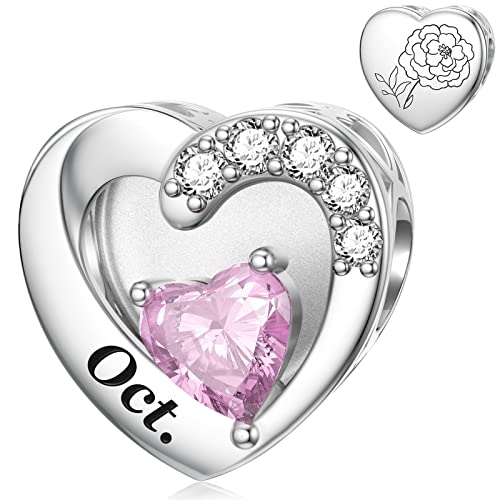 Abalorios de piedra natal para pulsera, dijes de plata de ley 925 con flor del mes de nacimiento