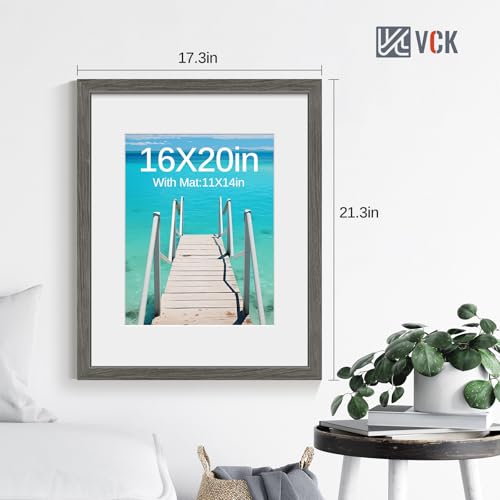 Image of VCK 16x20 Picture Frames 5 Pack, Grey Wood, 11x14 Mat, Glass, for Poster