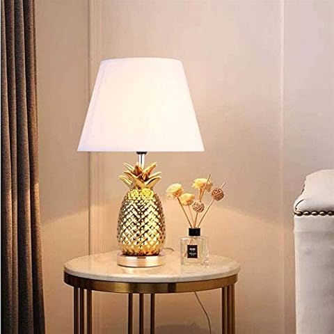 Desk Lamp Gold Pineapple Bedside Table Lamp with Fabric White/Black Shade Classic Design for Bedroom Living Room Creative Home Decoration (Color : B1) Cover