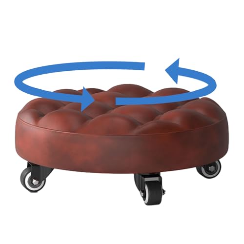 Taburete con ruedas para oficina, taburete de ruedas bajo, taburete con ruedas, taburete de pedicura para el hogar, taburete negro con cojines, asiento de piel sintética para exteriores