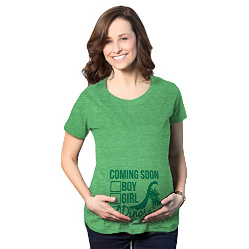 Maternity Coming Soon: Dinosaur Pregnancy Tshirt Funny Jurassic Tee For Belly Bump Crazy Dog Funny Maternity Shirts Premium Cotton Blend Graphic Tees Heather Green M #TOP11