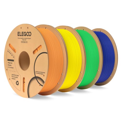 Image of ELEGOO PLA 3D Printer Filament 1.75mm Bundle 4KG, Dimensional Accuracy + /- 0.02mm 4 Pack 1kg Spool(2.2lbs) Fits for Most FDM 3D Printers(Orange /Yellow /Neon Green /Dark Blue)
