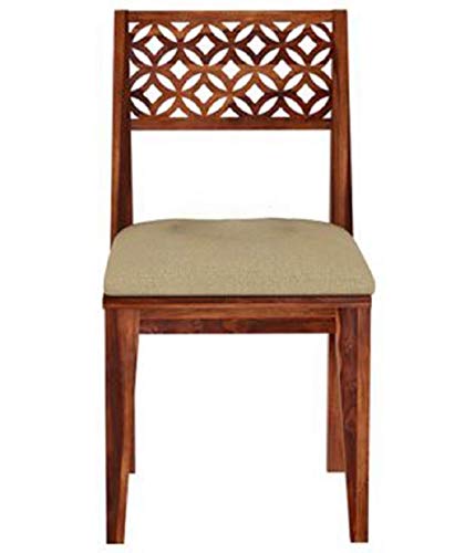 Image of Wood Dining Table 4 Seater Set || Dining Room Furniture || CNC Cuting Dining Table Set || Dining Table with Chair Set || Wooden 4 Seater Dining Table with Cushion || Honey Finish