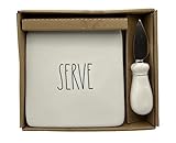 Rae Dunn by Magenta SERVE Cheese Board with Knife in White Ceramic