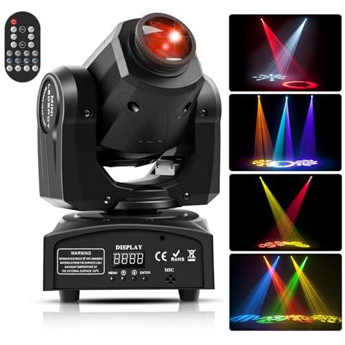 Uking Cabeza Móvil, 50W, Luz LED DMX 512 con Remoto Control Party efecto Gobo 8 Colores Iluminación para DJ Discoteca KTV Boda Fiesta