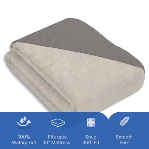 Image of Livspace 100% Waterproof Premium Cotton Feel Ultra Soft Mattress Protector Single Bed | 78 inch x 36 inch | Noiseless, Breathable & Hypoallergenic Bed Protector, Fits Upto 10 inch - Bello Cosy Canopy (Grey)