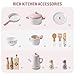 ROBUD Play Kitchen for Kids Toddlers, Wooden Play Kitchen with Realistic Accessories, Toy Kitchen Set with Plenty of Play Features, Modern Style Toy Kitchen for Girls & Boys, Gift for Ages 3+, Pink