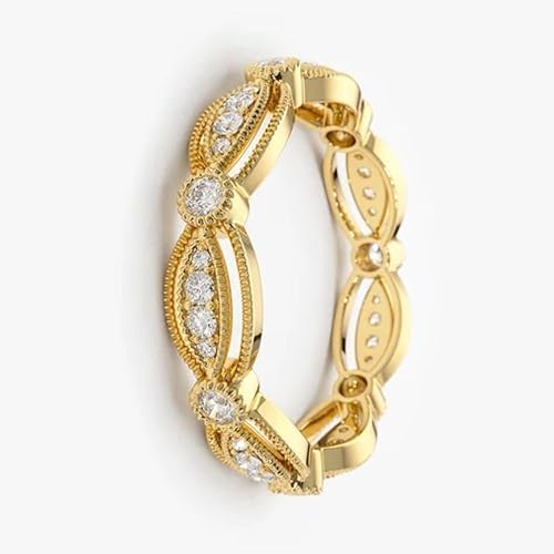 1 Ct Round Diamond Antique Art Deco Milgrain Full Eternity Retro Wedding Band Ring For Women 14K Yellow Gold Finish Vintage Gorgeous Artistic Jewelry Beautiful Handmade Ring Christmas Gift