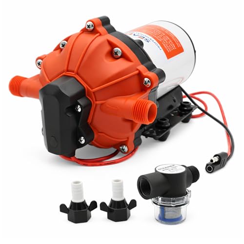 SEAFLO 55-Series Diaphragm Pump - 12V DC, 5.5 GPM, 60 PSI with Heavy Duty Pressure Switch | Self-Priming, Quiet Operation, 4-Year Warranty | Ideal for RV, Marine, and Off-Grid Water System